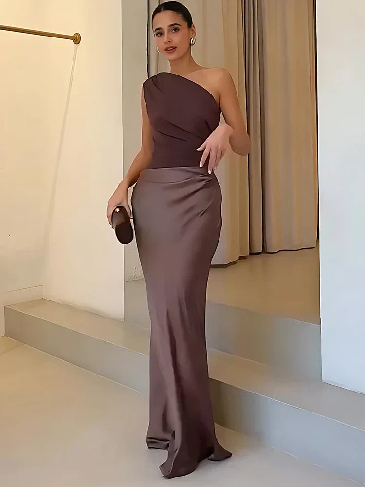 Noor™ | Asymmetrische Satijnen Maxi Jurk