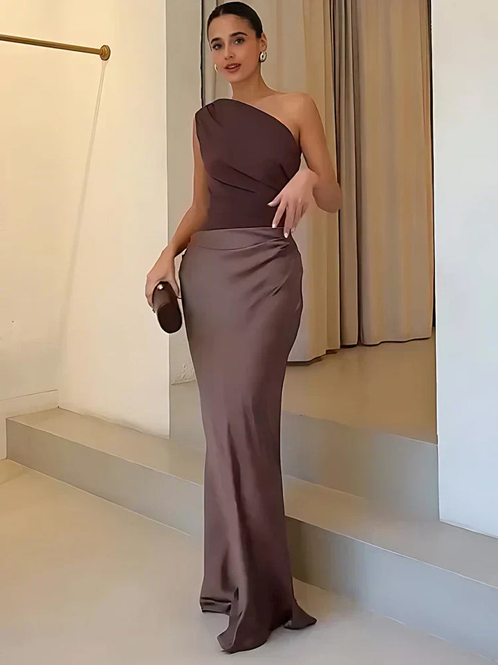 Noor™ | Asymmetrische Satijnen Maxi Jurk
