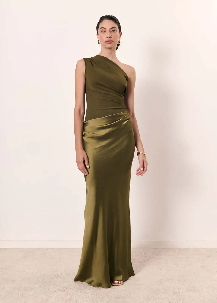 Noor™ | Asymmetrische Satijnen Maxi Jurk