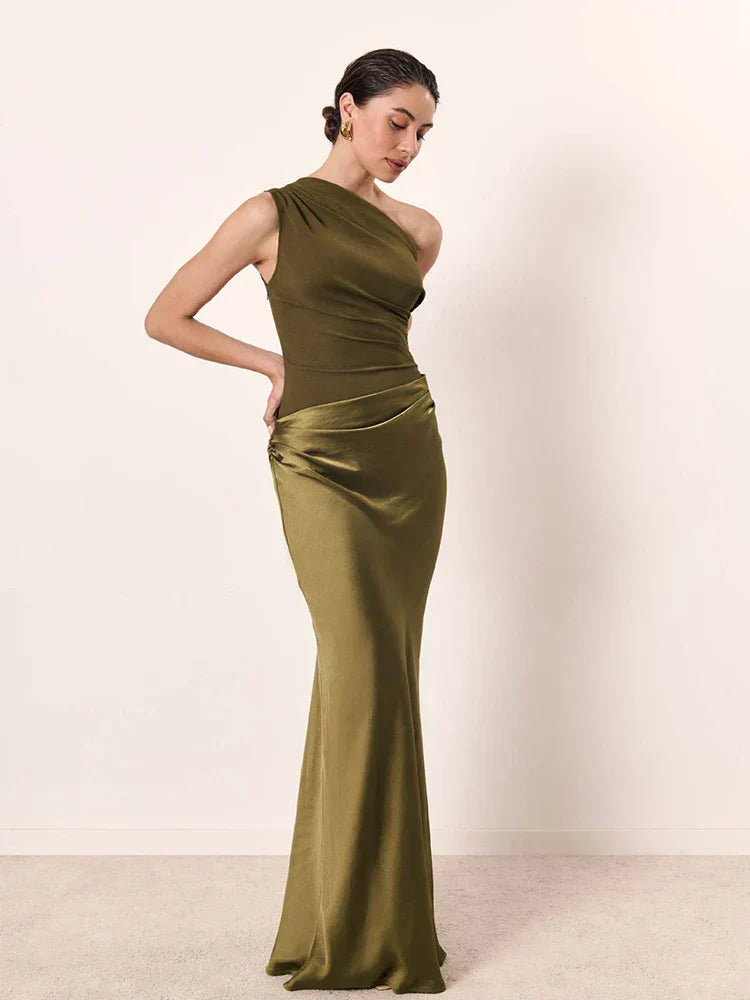 Noor™ | Asymmetrische Satijnen Maxi Jurk