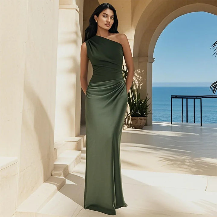 Noor™ | Asymmetrische Satijnen Maxi Jurk
