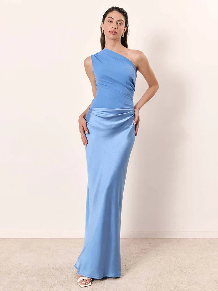 Noor™ | Asymmetrische Satijnen Maxi Jurk